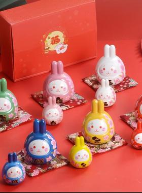 卡通可爱陶瓷小兔子摆件中式家居装饰品创意中秋送礼红色达摩兔