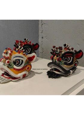 石湾公仔陶瓷醒狮手工装饰摆件贺寿送礼品家居开业舞狮子刘关张