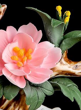 新中式招财客厅陶瓷瓷花摆件办公室高端大气高级感小众装饰艺术品