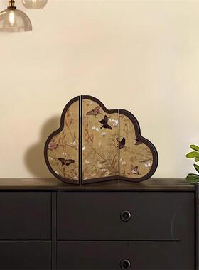 中古风墨竹小屏风桌面摆件新中式客厅茶桌入户玄关边柜装饰品摆画