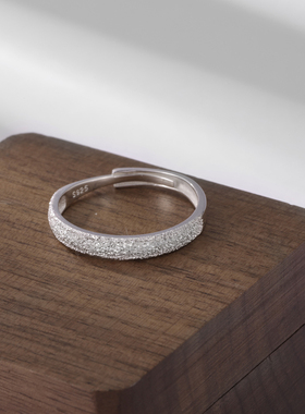 石纹可调节磨砂戒指纯银简约