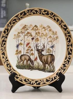 欧式陶瓷盘子摆件创意客厅玄关圆盘工艺品电视柜酒柜家居装饰品