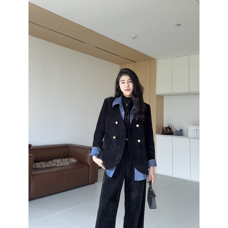 张阿星【英伦小调】遮肉牛仔拼接假两件撞色翻领羽绒服+ 直筒裤,淘宝优惠券,粉丝福利购,淘宝优惠卷