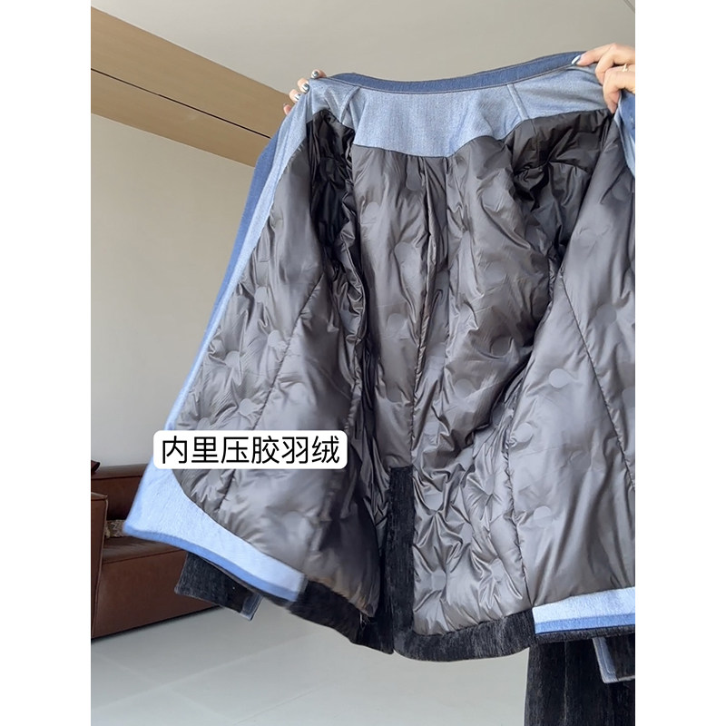 张阿星【英伦小调】遮肉牛仔拼接假两件撞色翻领羽绒服+ 直筒裤,淘宝优惠券,粉丝福利购,淘宝优惠卷