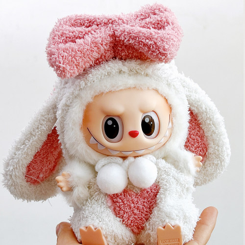 绵绵泡芙一二代拉布布娃衣labubu17cm坐坐派对衣服搪胶公仔挂件 - 图2