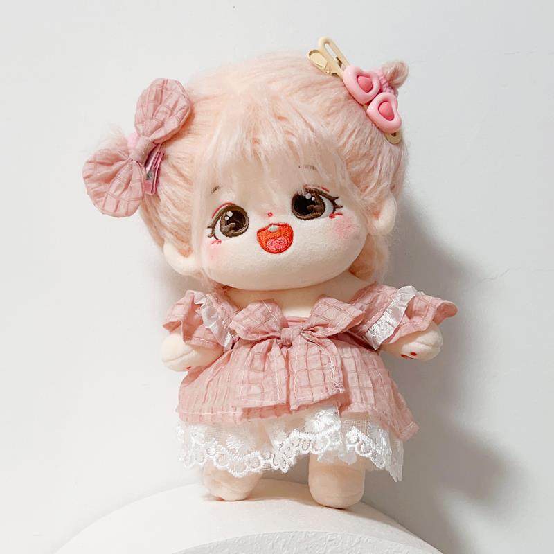 新品现货20cm无属性娃衣棉花娃娃粉方格吊带裙玩偶公仔换装着替,淘宝优惠券,粉丝福利购,淘宝优惠卷