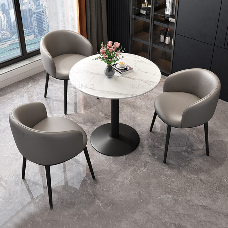 圆形岩板餐桌椅组合现代简约轻奢小户型洽谈桌办公室会客接待桌子,淘宝优惠券,粉丝福利购,淘宝优惠卷