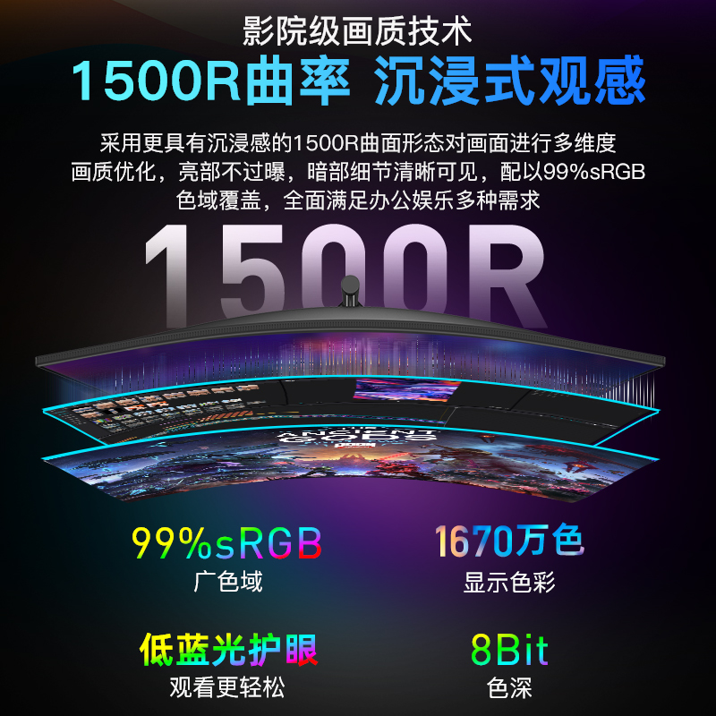 泰坦军团4K显示器32英寸曲面32C1UF电脑大屏2K台式144Hz设计办公-图1