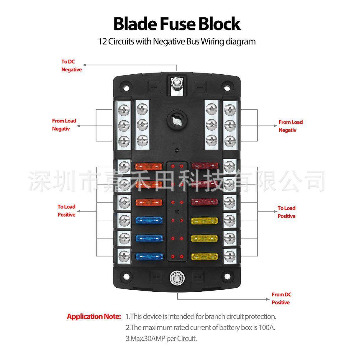 12路保险丝盒12V100ALED指示器关闭-打开保险丝盖用于汽车游艇 - 图3