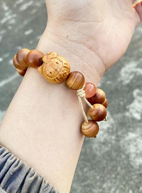 创意文玩崖柏木搭配鹿角根付