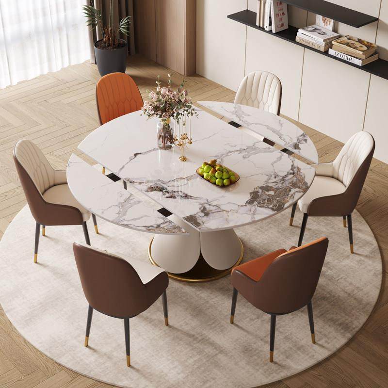 旋转岩板餐桌椅组合轻奢可伸缩折叠大圆桌简约现代家用小户型饭桌,淘宝优惠券,粉丝福利购,淘宝优惠卷