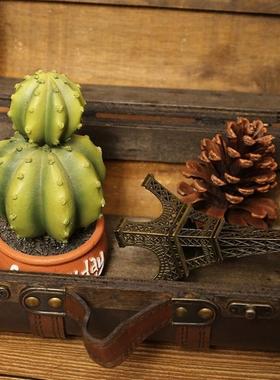 欧式复古手提箱储物木箱子桌面卧室收纳箱老式皮箱摄影道具整理箱