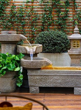 田园假山流水喷泉阳台庭院中式造景循环水石磨鱼池户外装饰品摆件