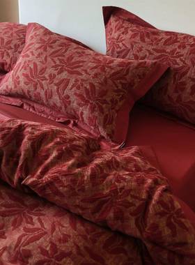 意法风渐变金丝色织全棉立体浮雕四件套60支提花加密水洗棉婚庆