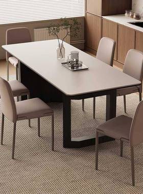 中古风黑胡桃木岩板餐桌椅组合意式极简高端实木吃饭桌2025新款