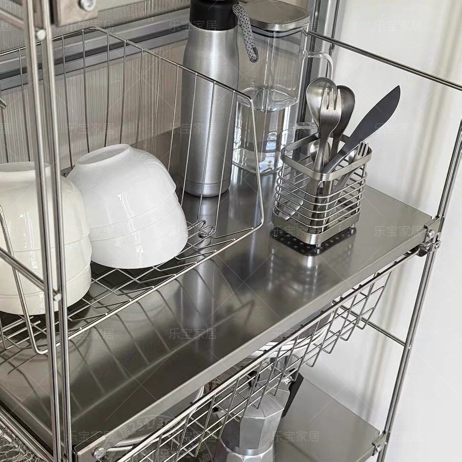 日式不锈钢落地可调阳台收纳储物架空气炸锅厨房烤箱微波炉置物架