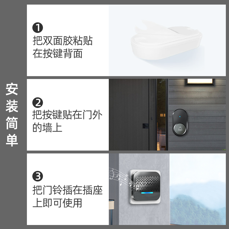 门铃家用无线免插电大音量超远距离一拖二入户叮咚门钟老人呼叫器 - 图2