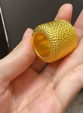 复古大气黄金色手工锤纹扳指男女款小众设计高级感气质重工指环