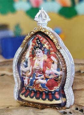 西藏矿物质彩绘擦擦佛像嘎乌盒吊坠本命佛说尊胜佛母随身唐卡小