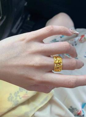 复古喜鹊登梅黄金色戒指古法高级感十足超好送女友送老婆礼物