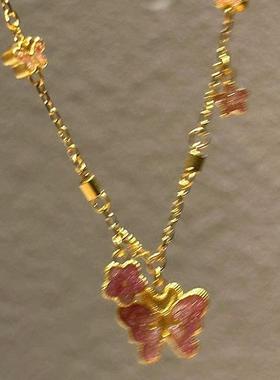 古法传承闪耀珐琅蝴蝶项链精致磨砂高烧蓝四叶草挂坠套链时尚百搭