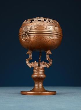 紫铜虎纹透雕香炉家居茶艺香道用品禅意熏香炉盘香线香紫铜炉