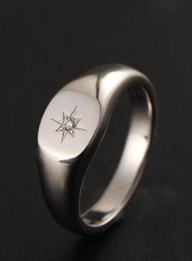 北极星印章戒指徽章尾戒男金色银色小众设计轻奢锆石钛钢戒指