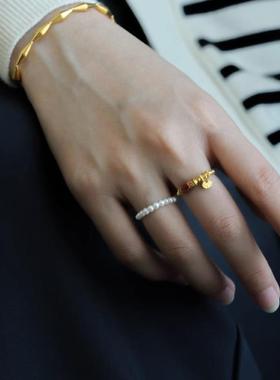 锦鲤蹦迪珠戒指高级感设计轻奢百搭指环古法珐琅锦鲤复古食指戒