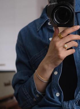 古法戒指镀18K金戒指男经典素圈时尚百搭气质个性指环首饰品