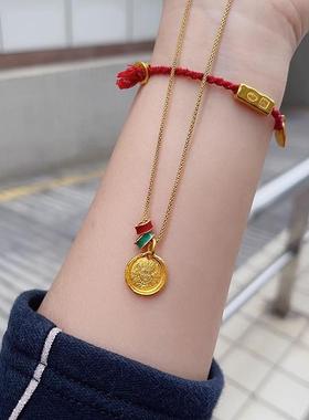 黄金色经典黄财神扎基拉姆跑环金色坠项链套装轻奢高级感小众送礼