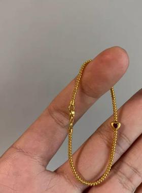 古法新款黄金色转运珠红色爱心手链轻奢高级百搭设计感送女友礼物