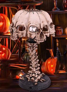 创意树脂骷髅头台灯发光骷髅小夜灯家居办公桌面摆件万圣节装饰