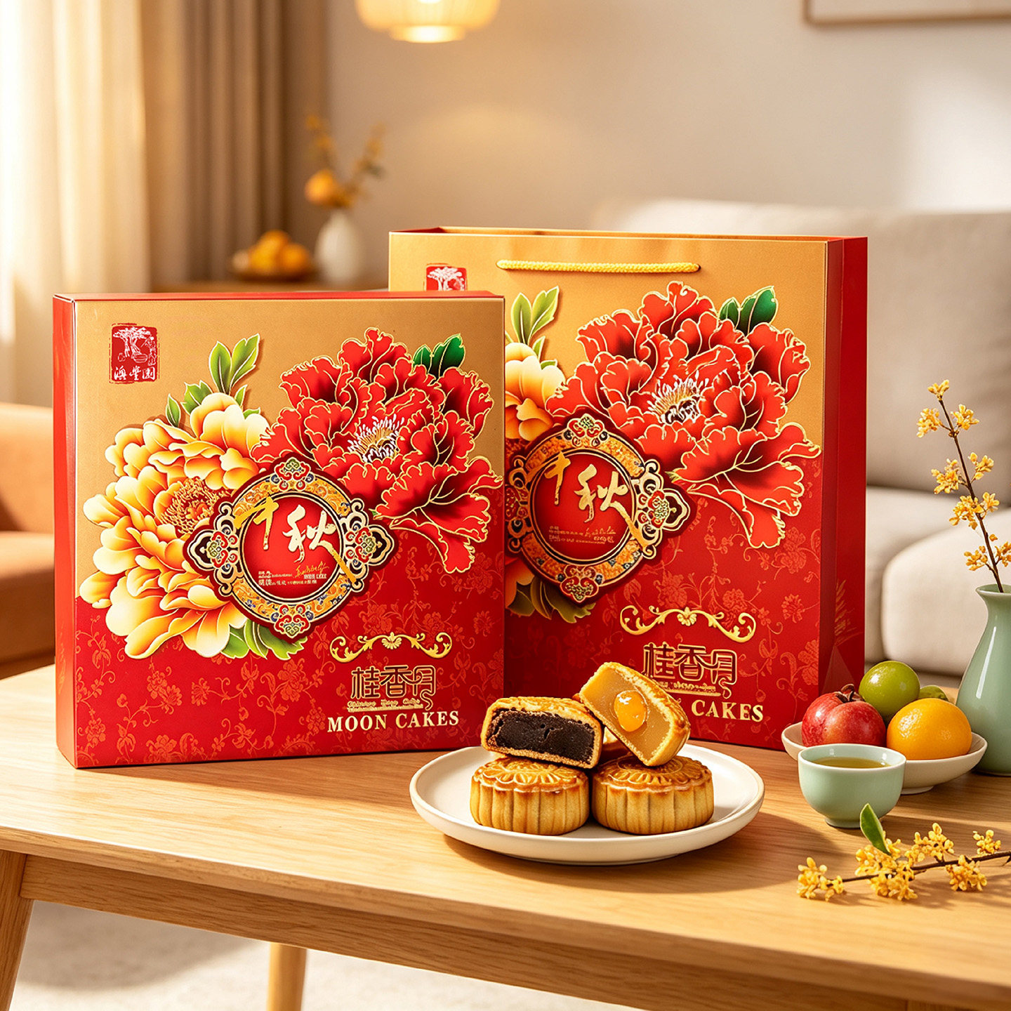 莲蓉蛋黄豆沙双拼月饼480g送礼盒福袋
