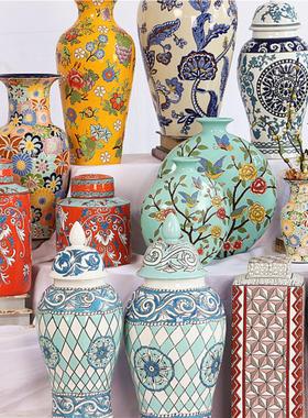 欧式覆古陶瓷粉彩花瓶将军罐民宿酒店样板间桌面摆件博古架装饰品