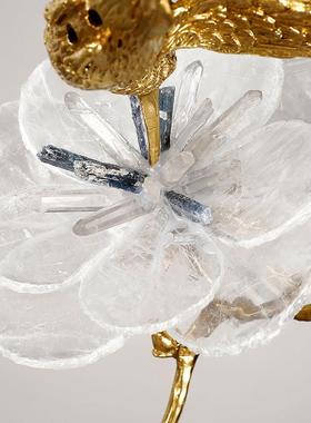 比翼双飞鸟天然水晶石铜树小鸟语花香家居摆件轻奢北欧样板房装饰