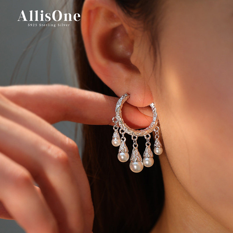 AllisOne纯银流苏耳环民族风素圈耳饰女耳扣轻奢耳圈耳钉耳坠,淘宝优惠券,粉丝福利购,淘宝优惠卷