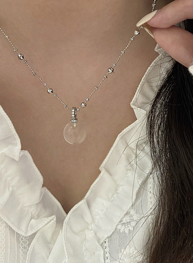 冰透白水晶闪钻吊坠抽拉项链女