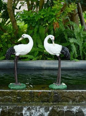 花园庭院装饰仿真仙鹤摆件树脂丹顶鹤假山水池工艺品户外动物景观