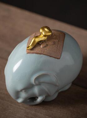 陶瓷小象摆件一对招财镇宅大象吉祥物客厅酒柜办公桌面轻奢装饰品