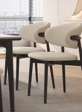 实木餐椅家用小户型设计师款奶油中古风休闲椅原木靠背书桌椅子