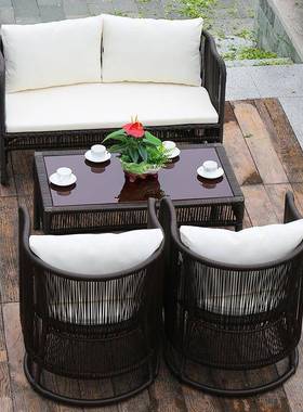 户外藤椅沙发别墅庭院沙发茶几组合阳台客厅藤编家具阳光房藤沙发