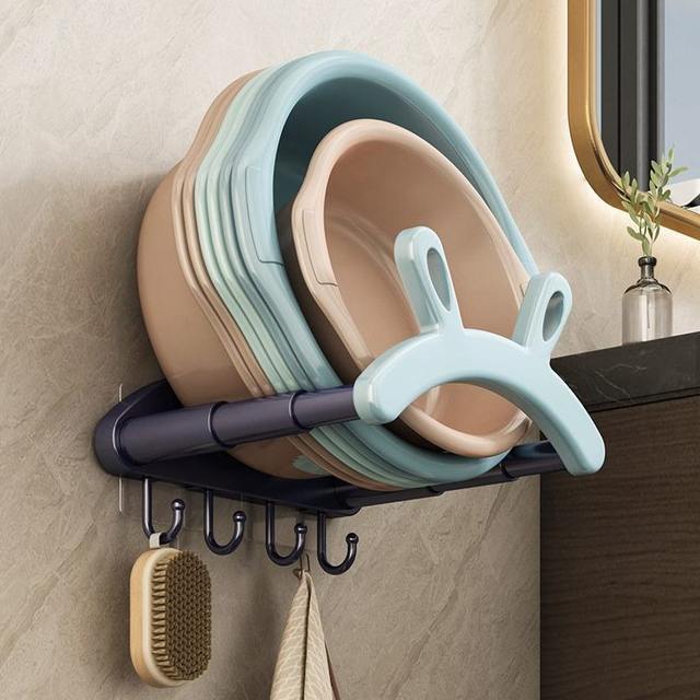 Wall-mounted retractable ear bathroom storage rack foot rabbit toilet drain rack without punching storage bath basin rack