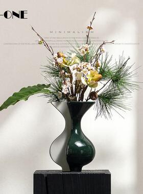 新中式茶室仿真花异型花器几何花艺样板间售楼处软装摆件