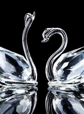 水晶天鹅创意客厅玄关摆件电视柜酒柜橱窗家居装饰品女生结婚礼物