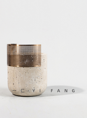 一匚 现代简约样板间五金大理石花器 书房售楼处柜面卧室艺术摆件