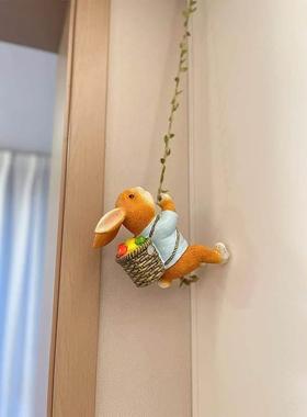 可爱爬藤小兔子挂件家居装饰品动物壁挂户外庭院阳台造景装饰盆挂