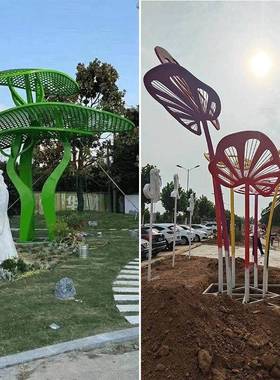 定制大型不锈钢景观树形发光雕塑生命树叶花瓣金属公园广场大摆件