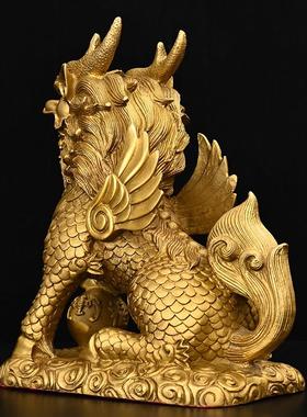 铜麒麟家居摆饰一对纯铜镇宅招财麒麟踩八卦麒麟办公室客厅装饰品