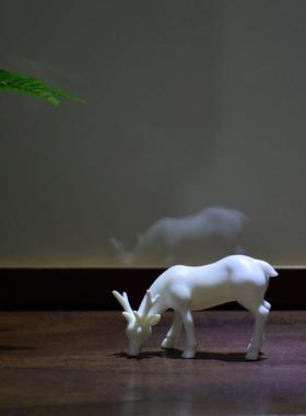 陶瓷唐仕女鹿迷你工艺礼品摆饰中式中国风房间卧室床头柜装饰品茶