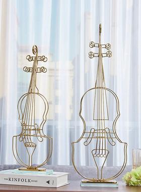 欧式轻奢金属小提琴模型摆件现代简约创意客厅样板房软装装饰品